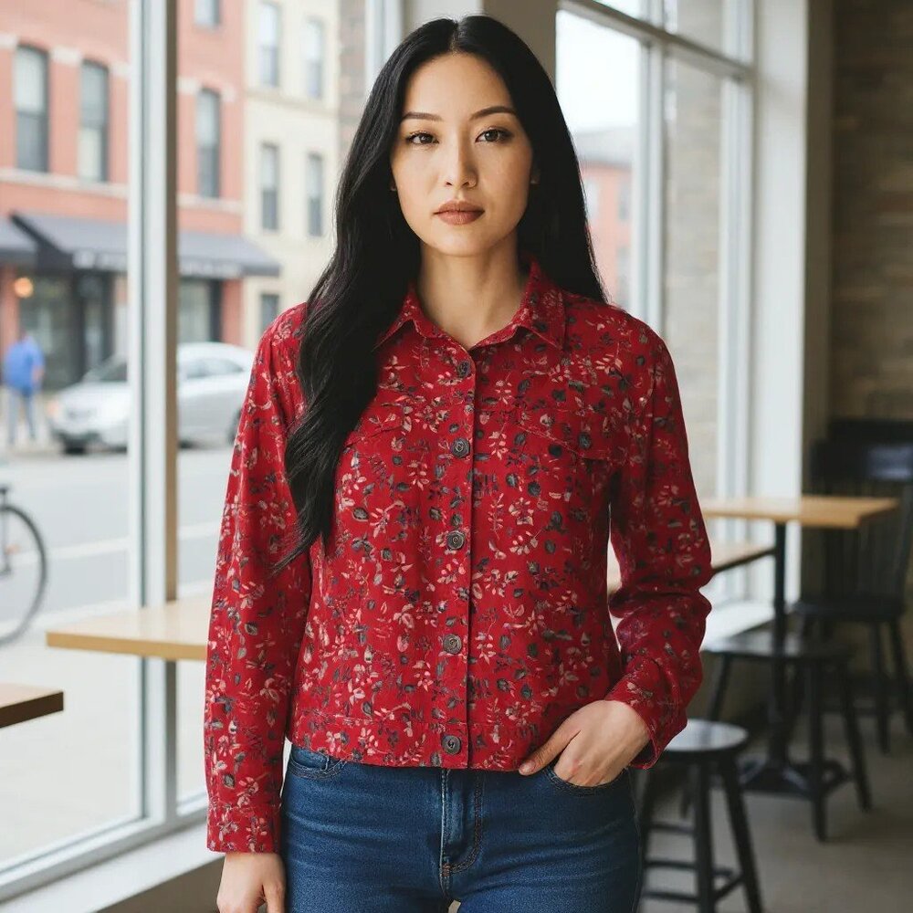 C.J. Banks 100% Cotton Printed Corduroy Shacket in Fall Colors SIze M
